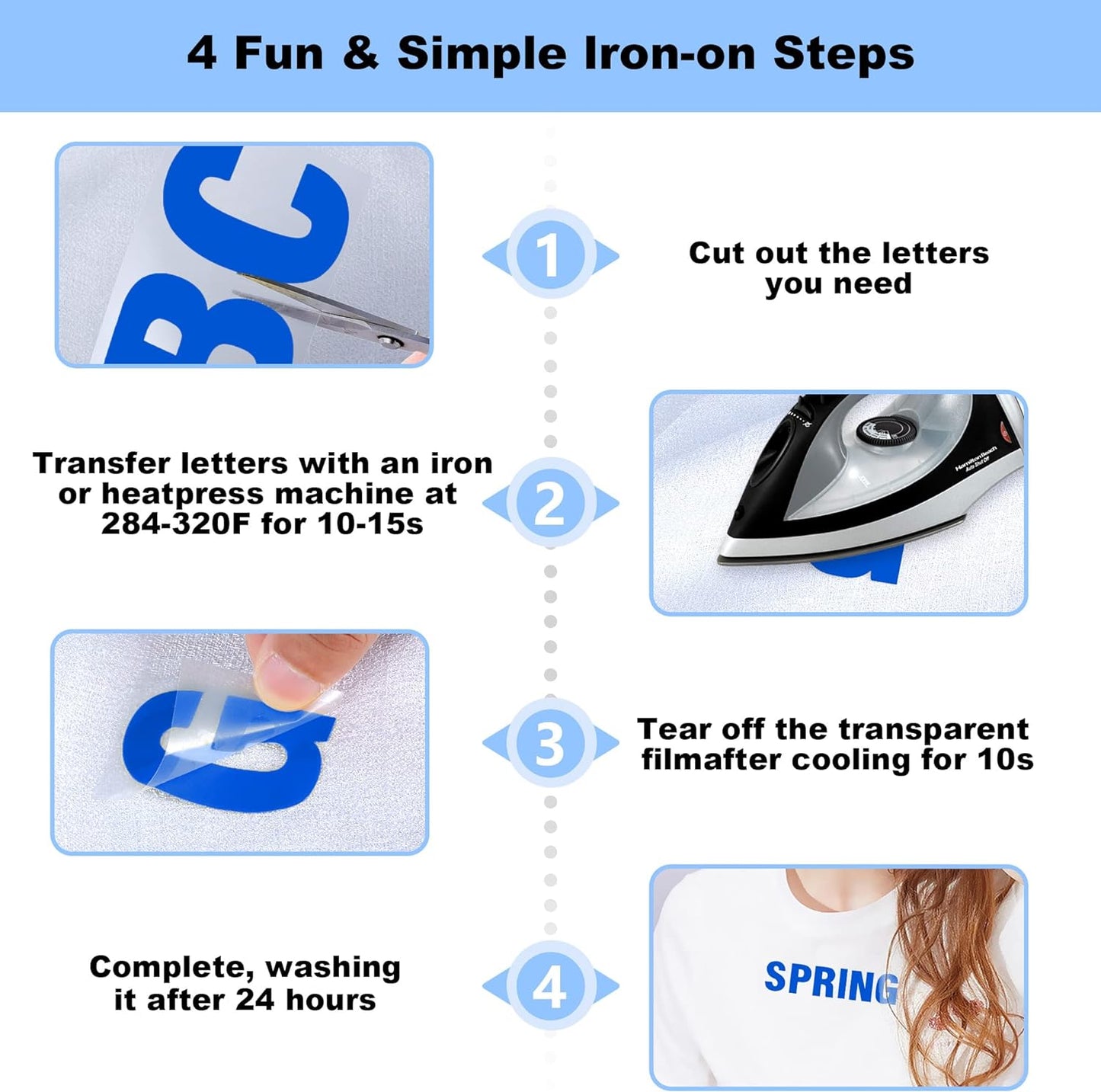 Iron-On Letter Stickers — 40 Sheets 1760 Pieces A-Z PU Alphabet for T-Shirts, Fabric & DIY Crafts